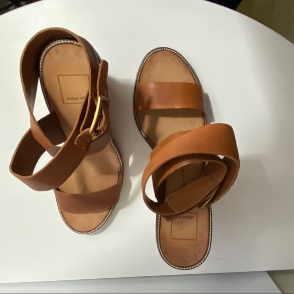 DOLCE VITA wedges tan leather and wooden heels - Picture 3 of 4